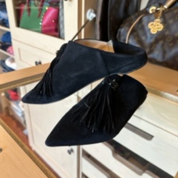 CHRISTIAN LOUBOUTIN SIZE 38.5 SPIKE ACCENTS SUEDE BLACK FLATS - Picture 3 of 5